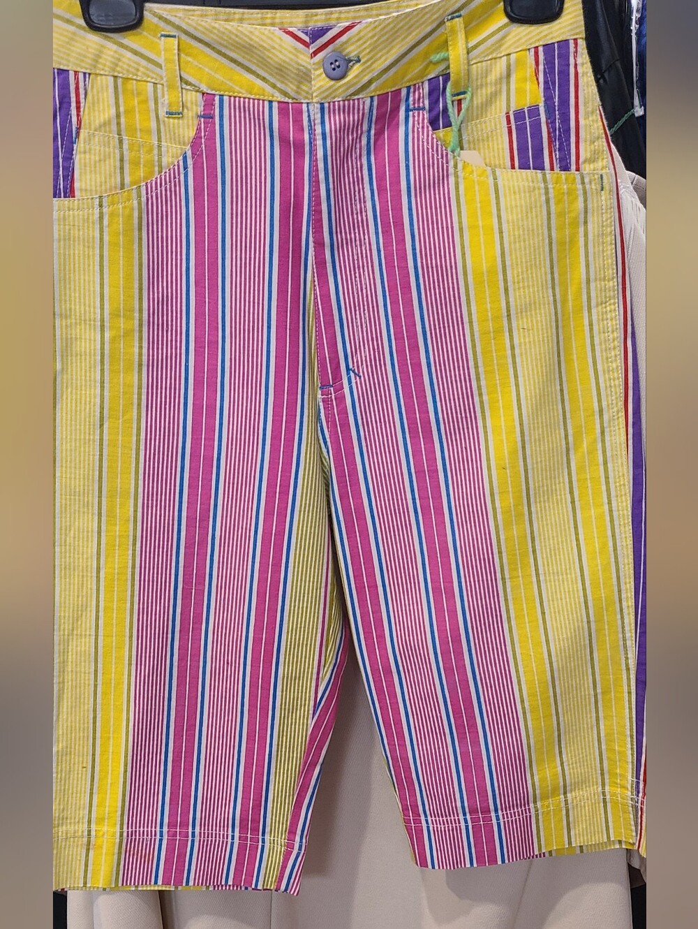 1980's Michel Bright Multi-Stripe Knee-Length Shorts